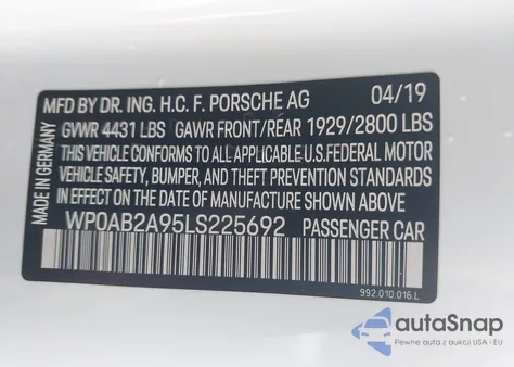 2020 Porsche 911 Carrera 4S/Carrera S из США, поврежденный, VIN WP0AB2A95LS225692